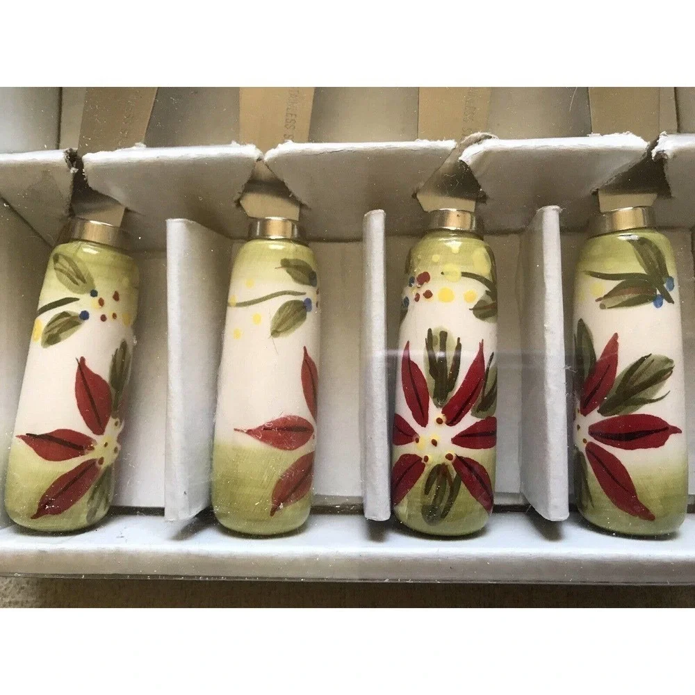 Holiday Corsica Cheese Spreader Set Poinsettia Pattern New In Box